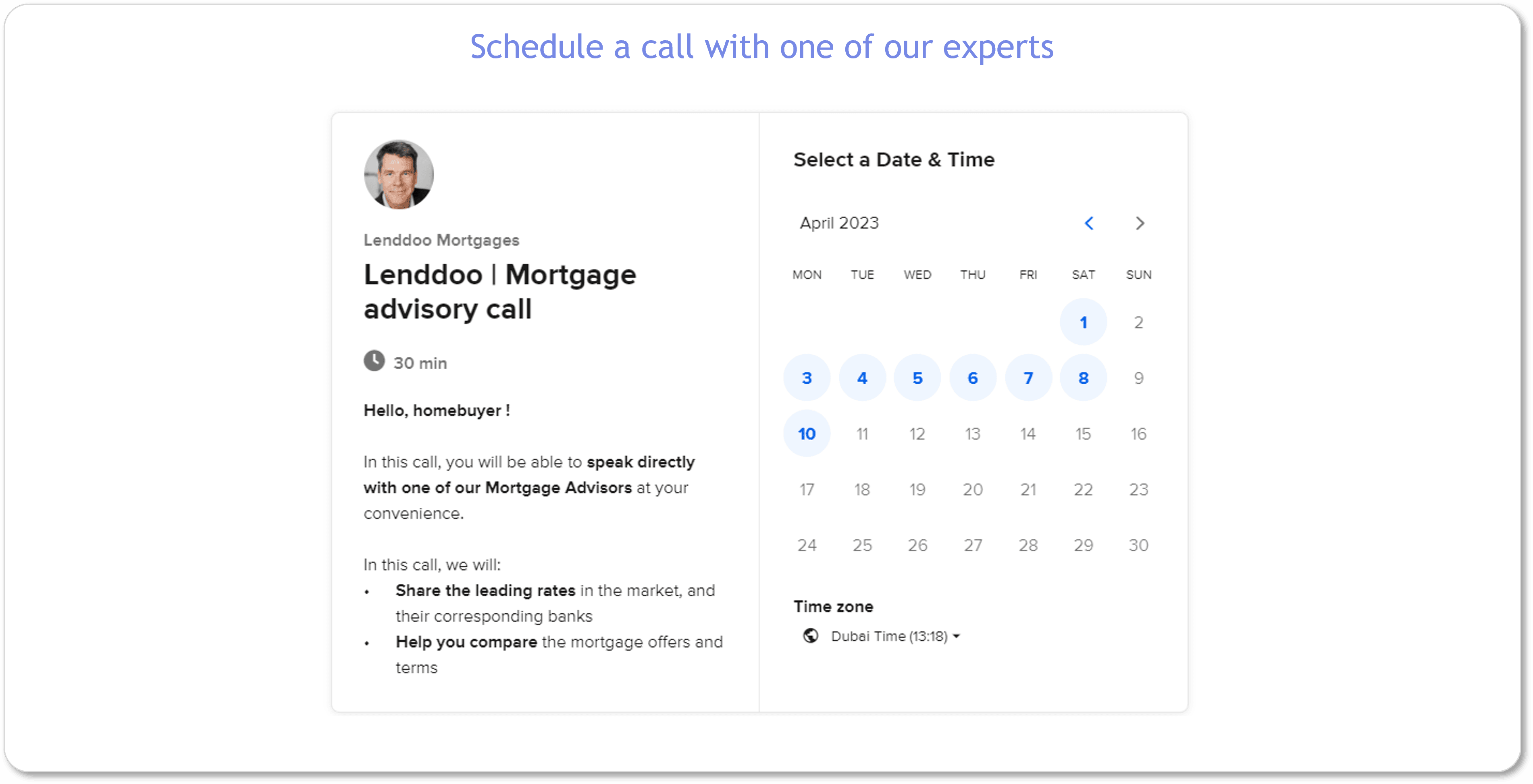 Schedule a call with a Lenddoo mortgage expert