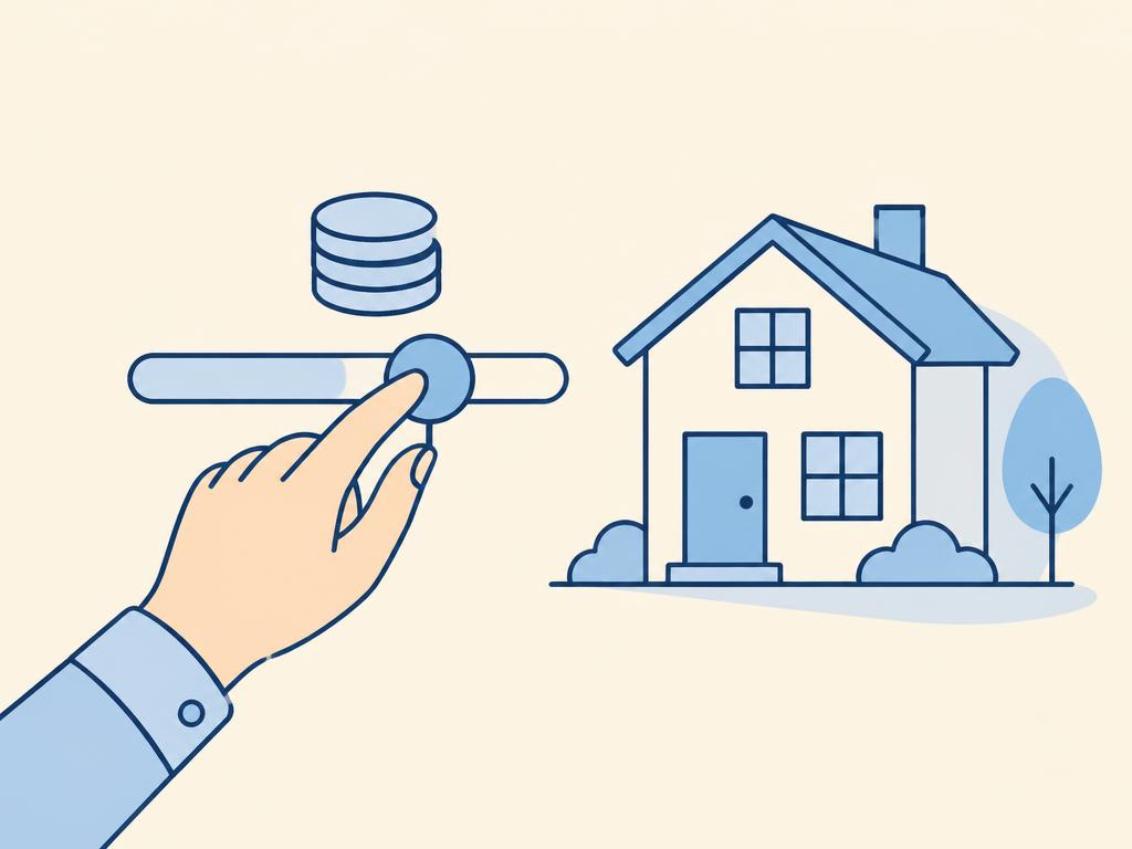 Pastel illustration of a hand moving a loan slider beside a house