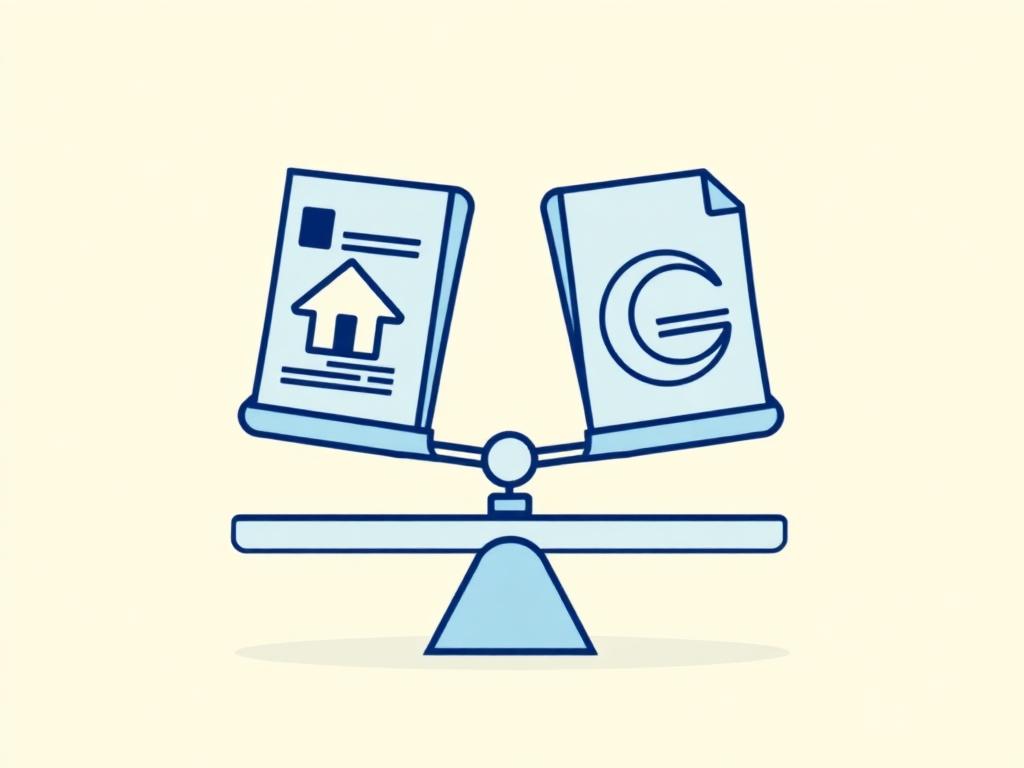 Pastel illustration of two hands holding contrasting loan documents
