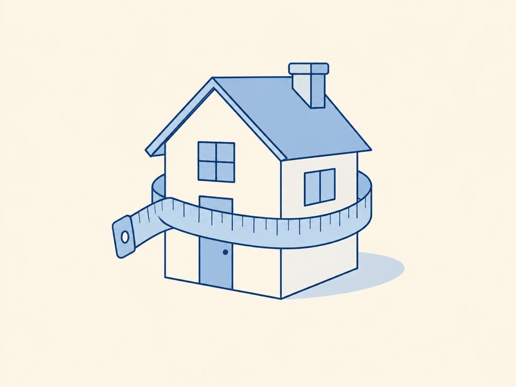 Pastel illustration of a measuring tape wrapped around a house