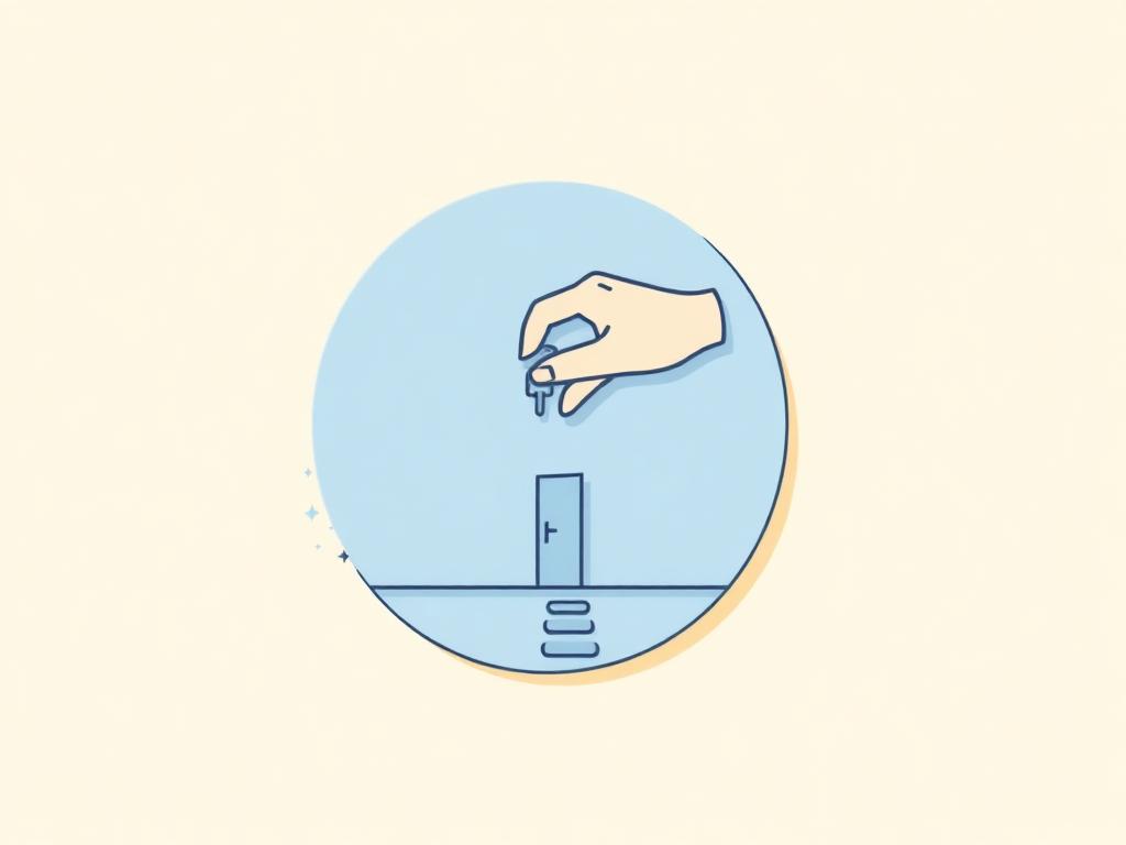 Pastel illustration of a hand placing a key into an apartment door