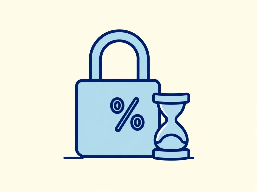 Pastel illustration of a hand closing a padlock over a rate tag