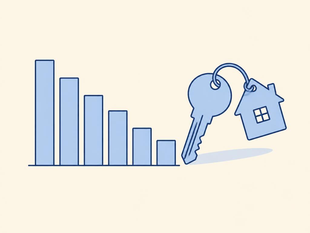 Pastel illustration of a shrinking amortisation chart beside a house key