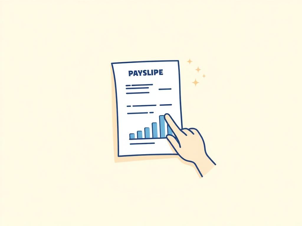 Pastel illustration of a payslip with an ascending bar chart